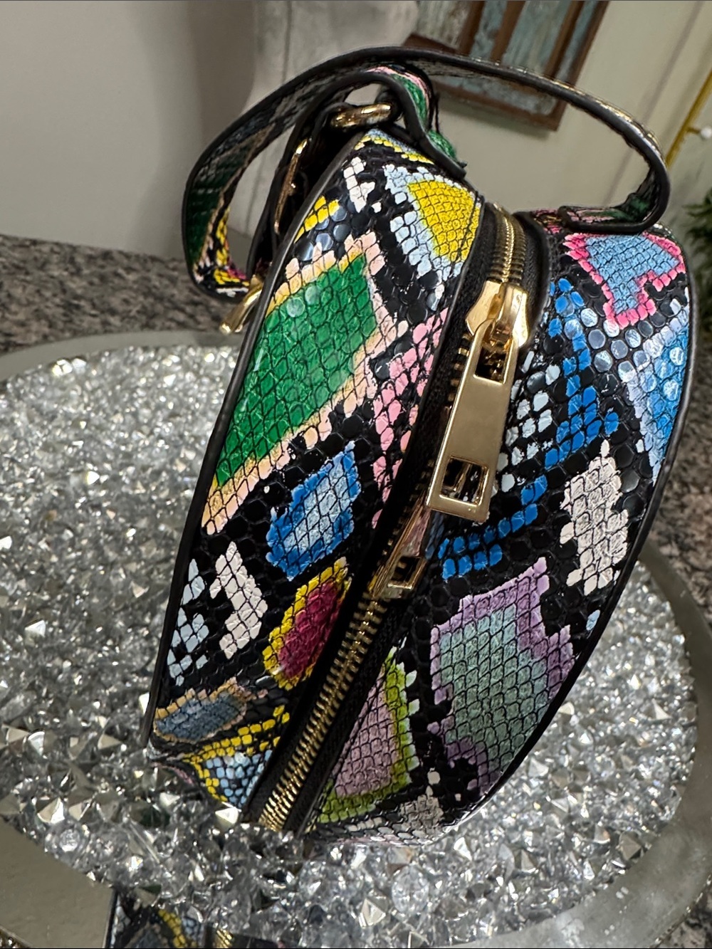 Multicolor Python-Print Round Wristlet mini Bag EUC - Picture 13 of 15